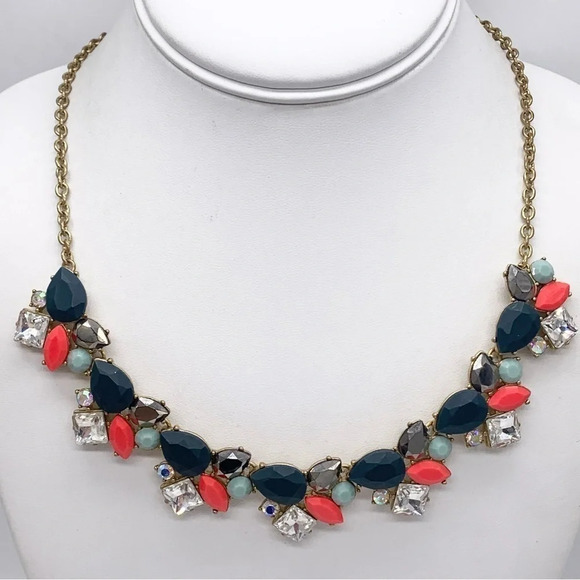 J. Crew Jewelry - J. Crew Navy and Red Jeweled Necklace